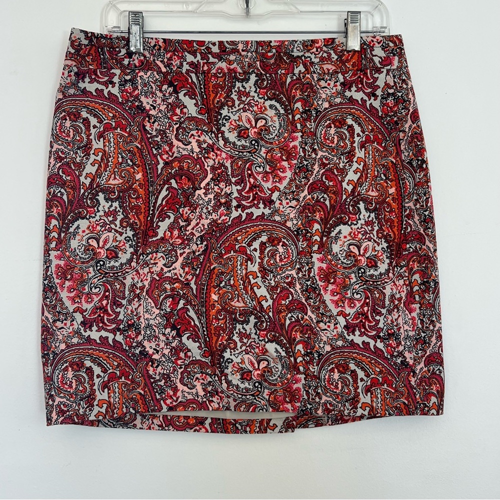 ✅Ann Taylor Loft 10 Petite Boho Paisley pencil mini Skirt colorful cotton lined
